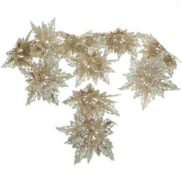 Decorative Flowers 10 Pcs Xmas Poinsettia Flower Glitter Artificial Faux Fake Christmas Decor Tree