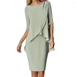 Casual Dresses Chic Women Dress Super Soft Sheath Solid Colour Slim Fit Knee Length Dressing