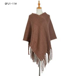 Spring Autumn Loop Yarn Women Shawl Thick Tassel Warm Cloak Pullover Poncho Lady Capes Yellow Cloaks