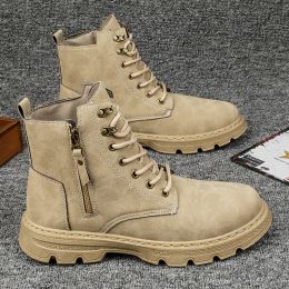 Boots Cyytl Zipper Men Boots Leather Ankle Casual Male Shoes Autumn Winter High Top Outdoor Tooling Motorcycle Fashion Designer