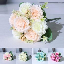 Decorative Flowers 35cm 7 Big Heads Rose Pink Silk Bouquet Peony Artificial Bud Bride Wedding Home Decoration Fake Faux