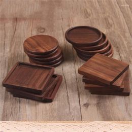 Table Mats 1PC Round Wooden Slice Cup Mat Tea Coffee Walnut Beech Wood Drinks Holder Heat Resistant Square Drink