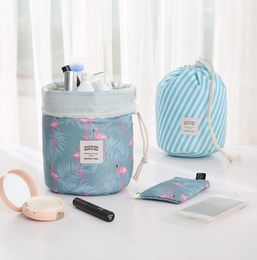 Women Cosmetic Bag Barrel Shaped Makeup Bags Drawstring Travel Pouch Toiletry Cactus flamingo Flower Printing 7 Colors Optional WY1195013