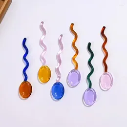 Spoons Creative Milk Dessert Glass Spoon Colour Transparent High Temperature Resistant Cute Shaped Coffee Stirring