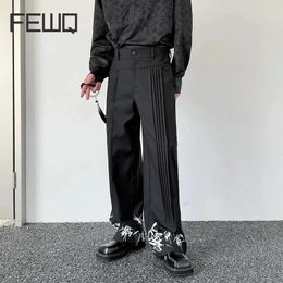 Men's Pants FEWQ Chinese Style Fashion Casual Pleated Design Loose Wide Leg Bamboo Pattern Printing Male Trousers 9C5124