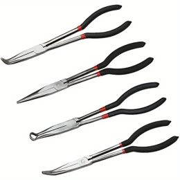 11 inch Needle Nose Pliers Set 4 Pack Long Nose Pliers Set Straight Long 45 90 Deg Needle Pliers and Long Reach Circ
