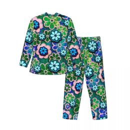 Hippie Flower Power Sleepwear Autumn Floral Print Loose Oversized Pyjama Sets Male Long-Sleeve Soft Bedroom Pattern Nightwear