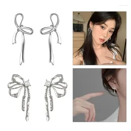 Stud Earrings Korean Fashion Bowknot Drop For Women Girl Sweet Cool Silver Colour Hollow Ribbon Bow Ear Studs Wedding Jewellery