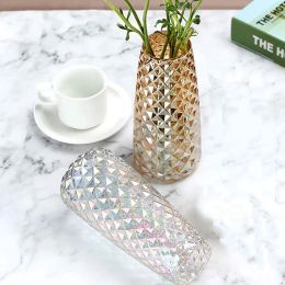 Decorative Glass Vase Crystal Clear Modern Flower Decor Vase For Home Office Table Shelf