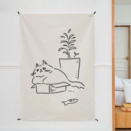 Boho Decor Bedroom Kawaii Room Decor Cat Kids White Blanket Background Cloth Wall Cloth Tapestry Wall Hanging for Home Decor