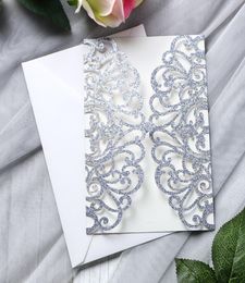 New Arrival Silver Glitter Laser Cut Invitation Cards For Wedding Bridal Shower Birthday Engagement Graduation Party Invites8940030