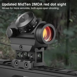 Red Dot Sight Tactics Compact 2MOA 1x20mm Reflex Airsoft Optics Waterproof Mini Rifle Scope with Riser Mount Hunting Accessory