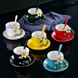 Mugs 400ml Handmade Enamel Painted High-grade Coffee Cup Saucer European-style Mug Ceramic Afternoon Tea