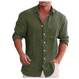 Men's Polos Retro mens shirt designer casual cotton linen solid Colour long sleeved shirt loose standing collar shirt Camisa MasculinaL2405