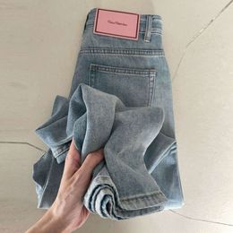 High Street Network Red Pink Label Jeans Women's Small Pear Shaped Casual Wide Legs Versatile High Waist Straight Leg Pants Floor Slam Pants