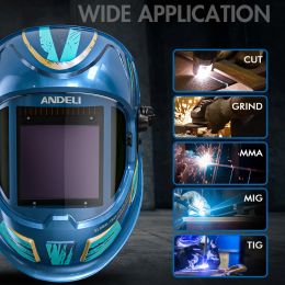 ANDELI Auto Darkening Welding Helmet Large Screen 180° View True Colour Solar Welder Mask 4 ARC Sensors 1/1/1/2 Optical Weld Hood