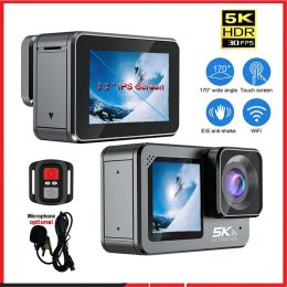 Cameras New Action Camera 5K 4K60FPS 48MP 2.2 Touch LCD EIS Dual Screen WiFi 170D Waterproof Remote Control 8X Zoom Go Sports Pro Cam