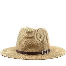 Size 545658 5960cm Natural Panama Straw Hat Summer Men Women Wide Brim Beach UV Protection Fedora Sun Wholesale240409
