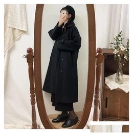 Womens Wool Blends Coat Winter Korean Fashion Long Coated Thickened Woollen For Women Black Harajuku 231018 Drop Delivery Apparel Cloth Dhx1W