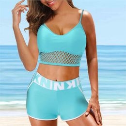 Women's Swimwear V Neck Hollow Up Swimsuits Set Split Large Size Swimsuit Flat Angle Bottoms Bikini Short Print Beach Bathing Suits