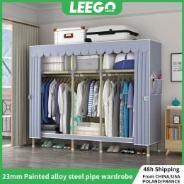 LEEGOHOME Cloth Furniture Wardrobe Closet Grey Colour 66/85/110/130/150/170/195x45x170CM 23MM Painting Bold Steel Pipe Support