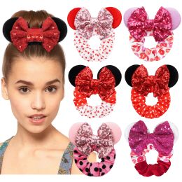 Hot Sales Christmas Mouse Ears Sequins Bows Headband Women Velvet Scrunchies Hair Bands For Girls 2022 Party DIY Accessories