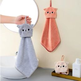 Cat Embroidery Towel Home Decor Super Absorbent Hanging Coral Velvet Hand Towel Bathroom kitchen Supplies