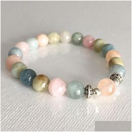 Beaded MG0817 8 mm Äkta Morganite Armband Hjärtchakra Lyckligt för kvinnor Läkande Gemstome Dainty Yoga Mala Drop Leverans smycken Bra DHS3X