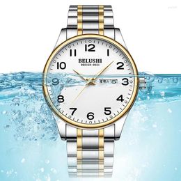 Wristwatches BELUSHI 2024 Mens Fashion Watches Top Stainless Steel Casual Quartz Watch Luminous Calendar Waterproof Clock