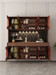 Solid Wood Sideboard Wine Cabinet Walnut Color Multifunctional Living Room Wall Wire-Wrap Board Tea Cabinet Cupboard