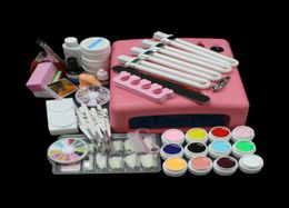 Nail Manicure Set Whole EM93 Pro 36W UV GEL Pink Lamp 12 Color Art Tool Kits Sets5112901