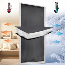 Waterproof Quilted Door Curtains Self-Adhesive Thermal Insulated Window Drapes For Living Room Bedroom Wind Resistant Panels