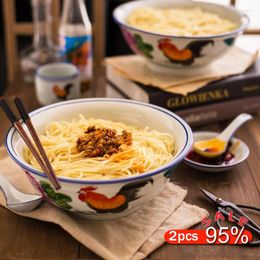 Bowls Rooster Pattern Personality Ceramic Vintage Bowl El Restaurant Household Tableware Noodles Ramen Soup