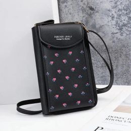 Shoulder Bags Women Wallet PU Leather Bag Flower Print Straps Mobile Phone Big Card Holders Handbag Pockets Girls