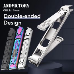 1Pcs Double Head Curved Slanted Nail Clippers Trimmer For Thick Nails Ultra Slim Folding Safety Lock Wide Jaw Opening Cutter