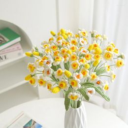 Decorative Flowers Woollen Bouquet Handcrafted And Simulated Yellow Daffodil Finished Home Versatile Holiday Floral Gift 10cmx53cm