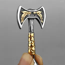 Pendant Necklaces Viking Odin Raven Double Axe Necklace Mixed Gold Color Stainless Steel Men's Scandinavian Jewelry Party Club Gift