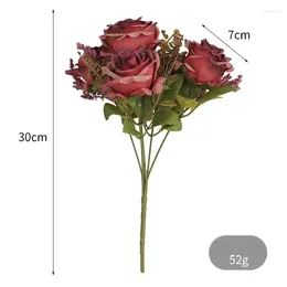 Decorative Flowers European Artificial Snowflake Cloth Roses Bouquet Auditorium Decoration Simulation Flower Brown Rose Green Plants