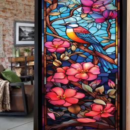 45*100cm Stained Colorful Tropical Plant Flower Ocean Sunrise Door Window Glass Static Stickers PVC Decor Film For Home Office