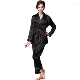 Home Clothing Fashion Femme Pyjamas Sets Silk Casual Lace Up Waist Two Piece Homewear Sleepwear Women Suits