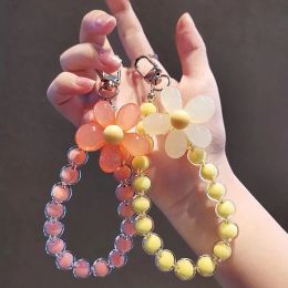 Colorful Flower Beaded Mobile Phone Charm Strap Chain Lanyard Women Girl Jewelry Phone Holder Beads Pendant