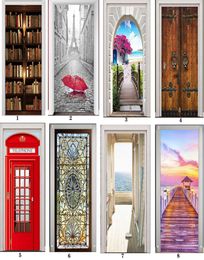 PVC Mural Paper Print Art 3D Bookshelf Tower Sea Door Stickers Home Decor Picture Self Adhesive Waterproof Wallpaper For Bedroom T5465986