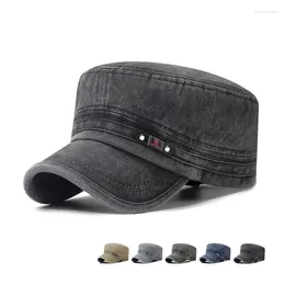 Berets Washed Hat Made Old Cotton Flat Top Autumn And Winter Peaked Outdoor Breathable Faded Visor Men