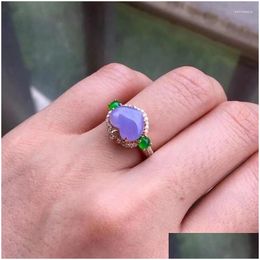 Cluster Rings Natural Violet Chalcedony Heart-Shaped Engagement Ring Fashion Sweet Luxury Adjustable Ladies Sier Jewellery Drop Delivery Dhizf