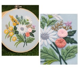 DIY Embroidery Hoop Set for Beginner Flowers Plants Pattern Needlework Round Embroidery Kit Sewing Art Craft Painting Home Decor