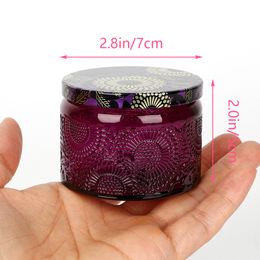 6PC 120ml Color Carved Glass Candle Cup With Lid Scented Candle Jar Home Decor DIY Gift Cup Aromatherapy Cosmetic Storage