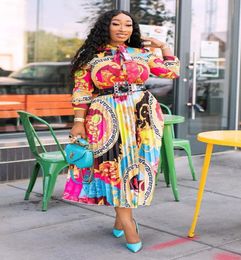 Dress African Style Printed Bow Collar 34 Sleeve Midi plus Size Women039s Clothing8006108