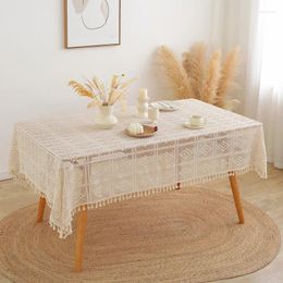 Table Cloth Lace Tablecloth Dining Fabric Knitted Hollowed Out Beige Tea Embroidered Versatile Cover