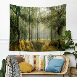 Tapestries Forest Tree Tapestry Nature Landscape Sunlight Wall Hanging Green Fresh Scenery For Bedroom Aesthetic Decoration