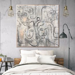 Abstract Faces Oil Paintings On Canvas Hand Painted White Figurative Artwork People Canvas Painting Minimalist Wall Art For Indie Room Decor For Living Room Home